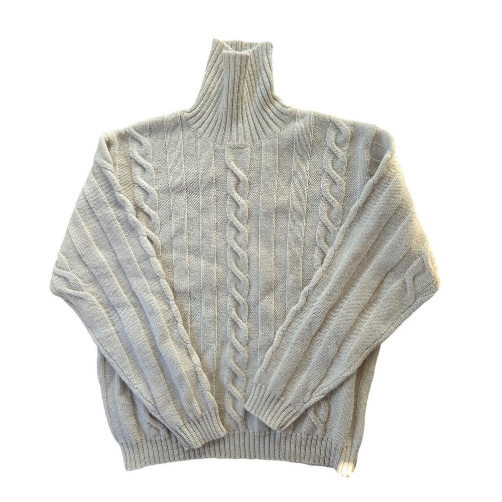 Vintage Meister Mens Wool Fisherman Sweater Cream Cable Knit Heritage Medium
